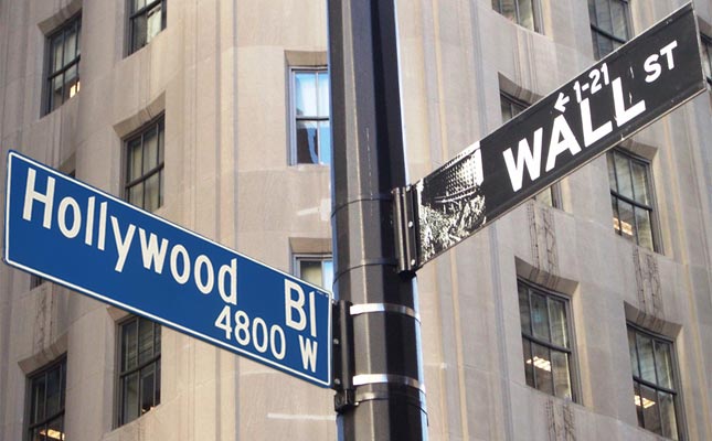 Hollywood Blvd. and Wall Street Intersect in a street sign