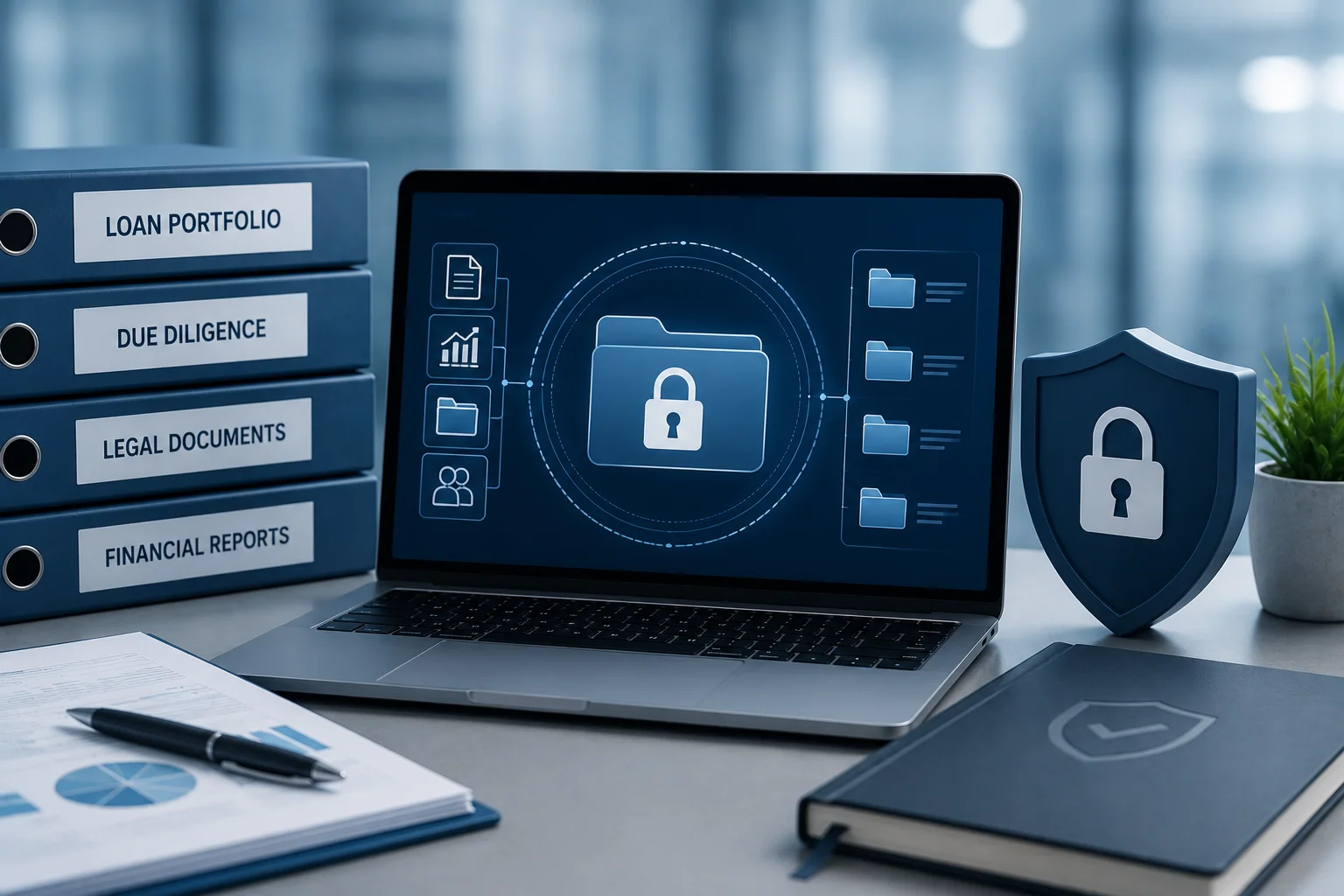 NPL Virtual Data Room displaying secure digital document management for non-performing loan sales and due diligence.